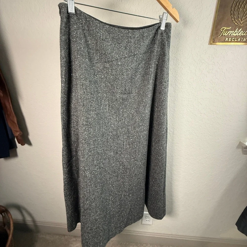 Lauren‎ Ralph Lauren Gray 100% Lambswool Tweed Maxi Skirt Womens 10